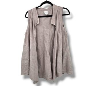 Pure Match USA Women's Linen Sleeveless Open Front Vest Beige Size‎ Large